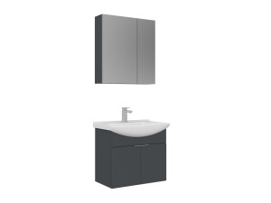 Wastafelmeubel met spiegel (2-delig) "Purus 65" - 65 x 50 x 58 cm - Mat antraciet