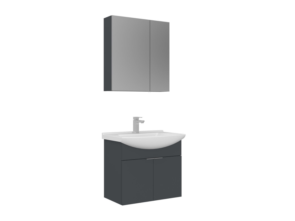 Wastafelmeubel met spiegel (2-delig) "Purus 65" - 65 x 50 x 58 cm - Mat antraciet