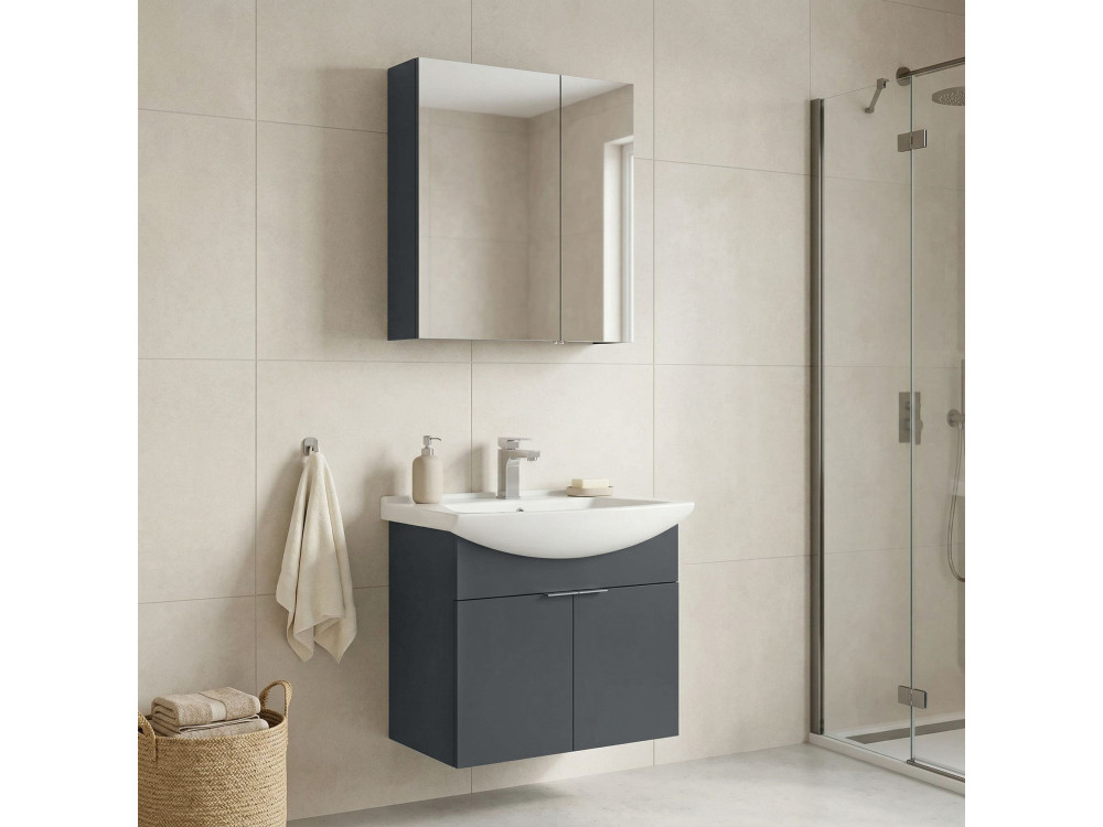 Wastafelmeubel met spiegel (2-delig) "Purus 65" - 65 x 50 x 58 cm - Mat antraciet