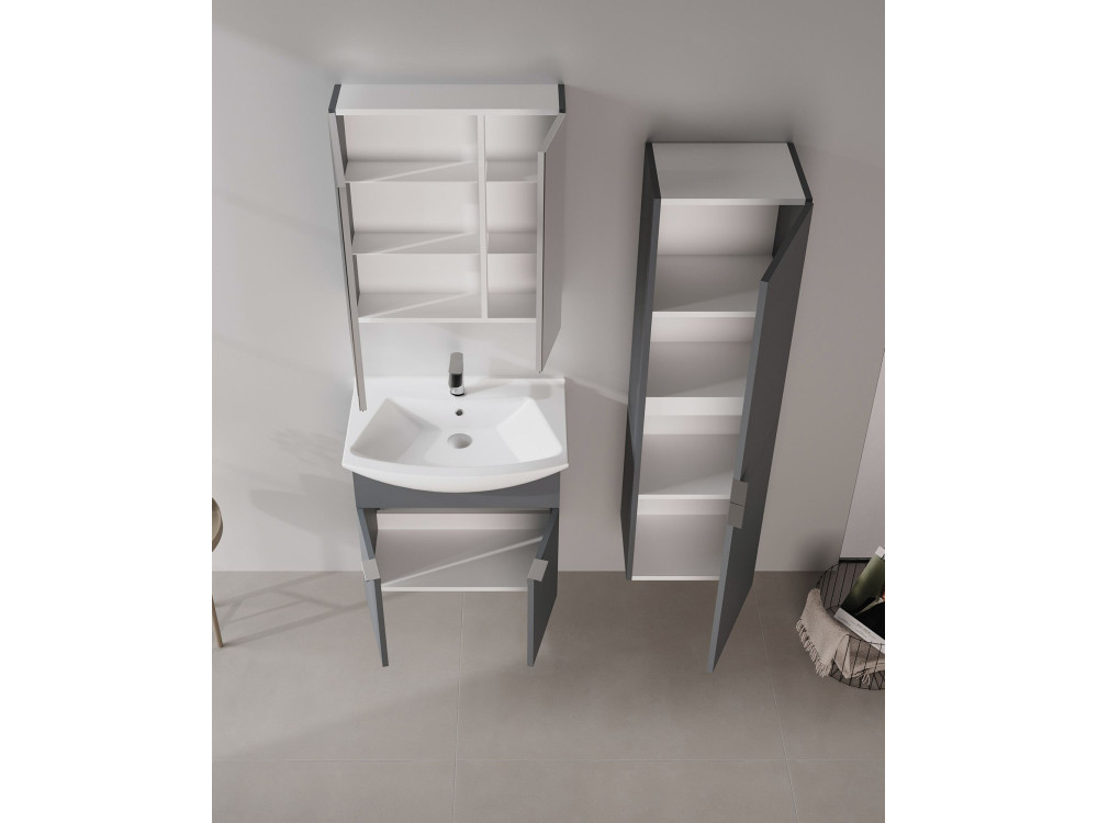 Wastafelmeubel met spiegel (2-delig) "Purus 65" - 65 x 50 x 58 cm - Mat antraciet