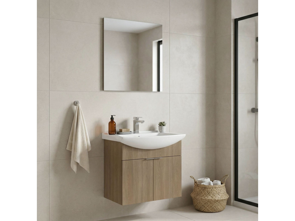Wastafelmeubel met spiegel (2-delig) "Purus 65" - 65 x 50 x 58 cm - eiken