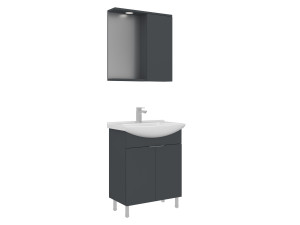 Wastafelmeubel met spiegel (2-delig) "Purus 65" - 65 x 50 x 83 cm - Mat antraciet