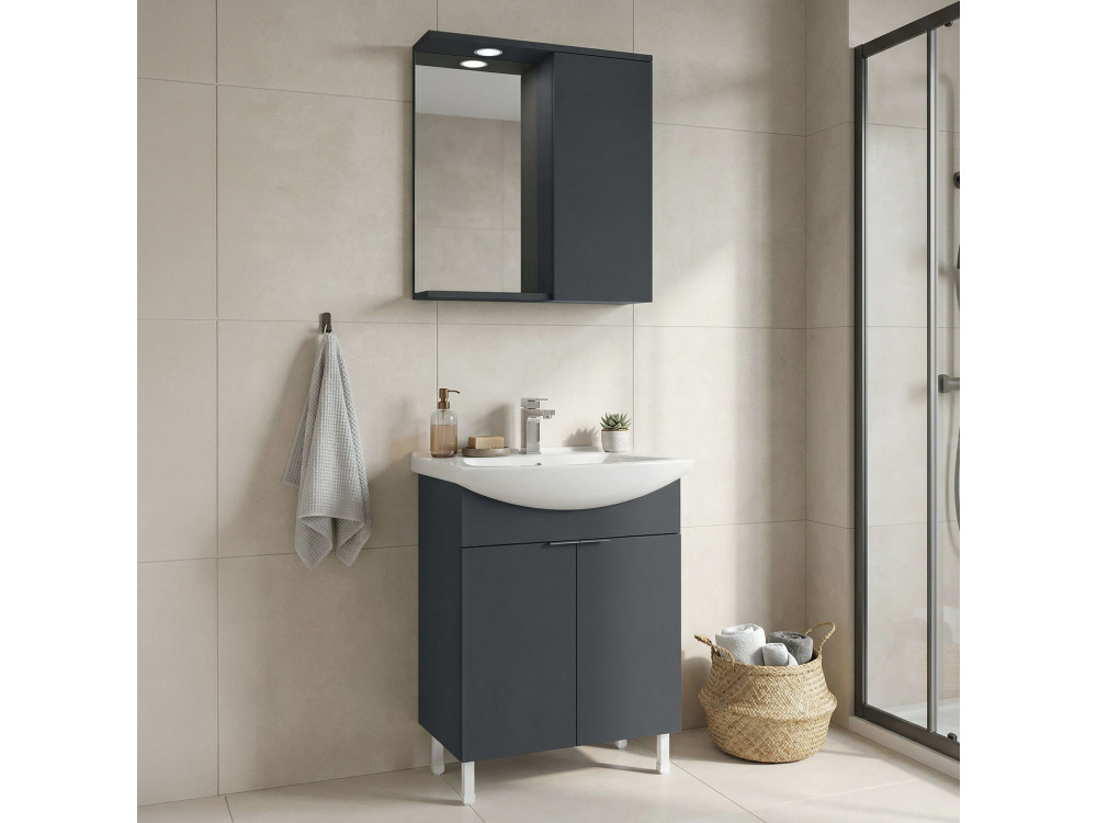Wastafelmeubel met spiegel (2-delig) "Purus 65" - 65 x 50 x 83 cm - Mat antraciet