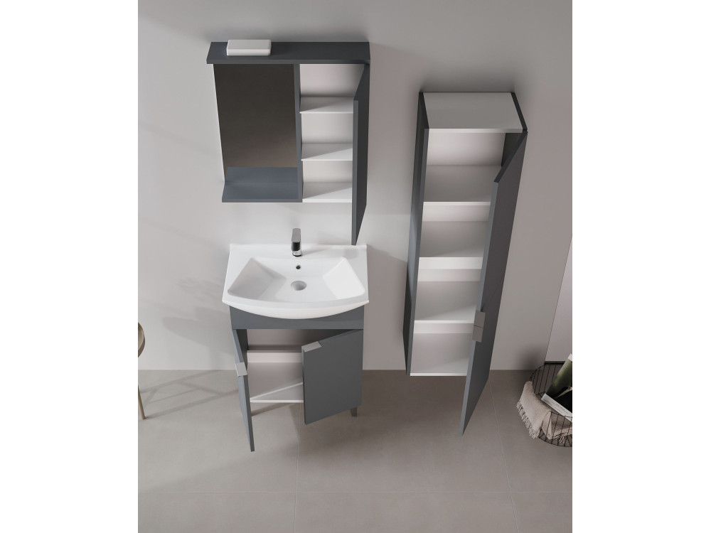 Wastafelmeubel met spiegel (2-delig) "Purus 65" - 65 x 50 x 83 cm - Mat antraciet