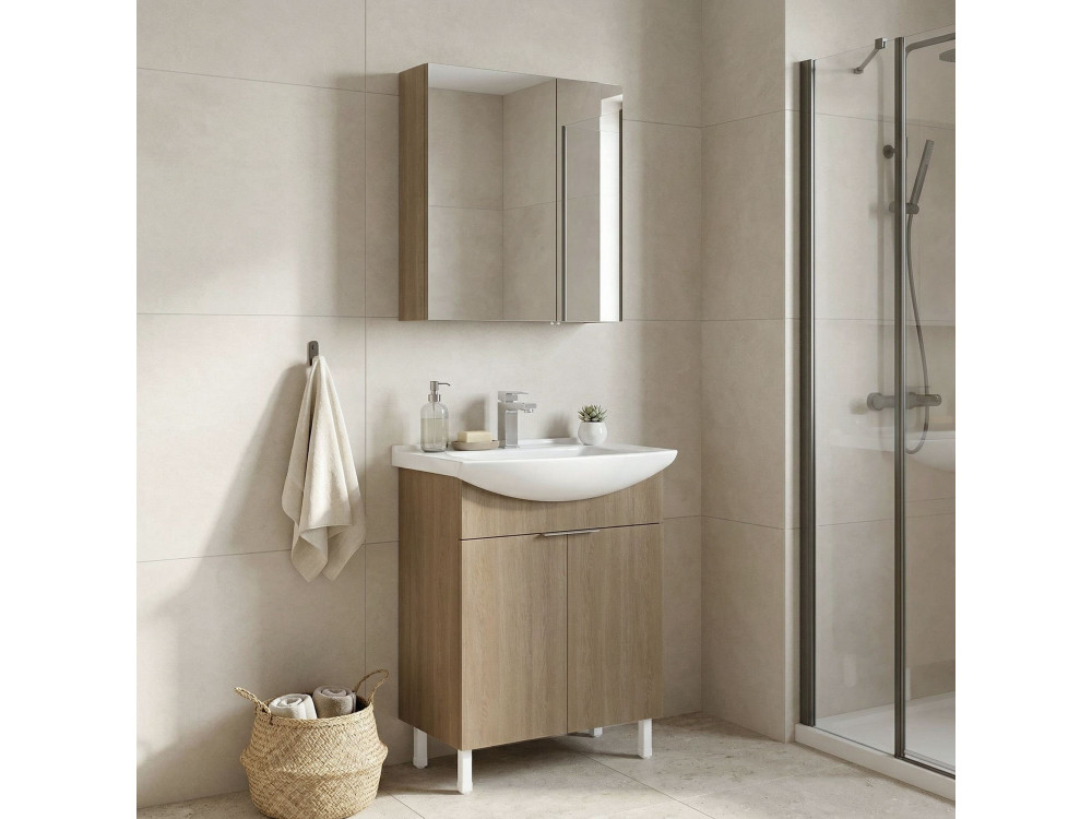 Wastafelmeubel met spiegel (2-delig) "Purus 65" - 65 x 50 x 83 cm - Eiken