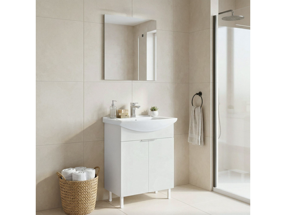 Wastafelmeubel met spiegel (2-delig) "Purus 65" - 65 x 50 x 83 cm - Wit