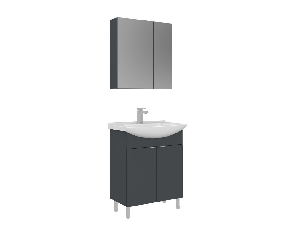 Wastafelmeubel met spiegel (2-delig) "Purus 65" - 65 x 50 x 83 cm - Mat antraciet