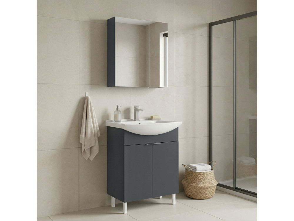 Wastafelmeubel met spiegel (2-delig) "Purus 65" - 65 x 50 x 83 cm - Mat antraciet