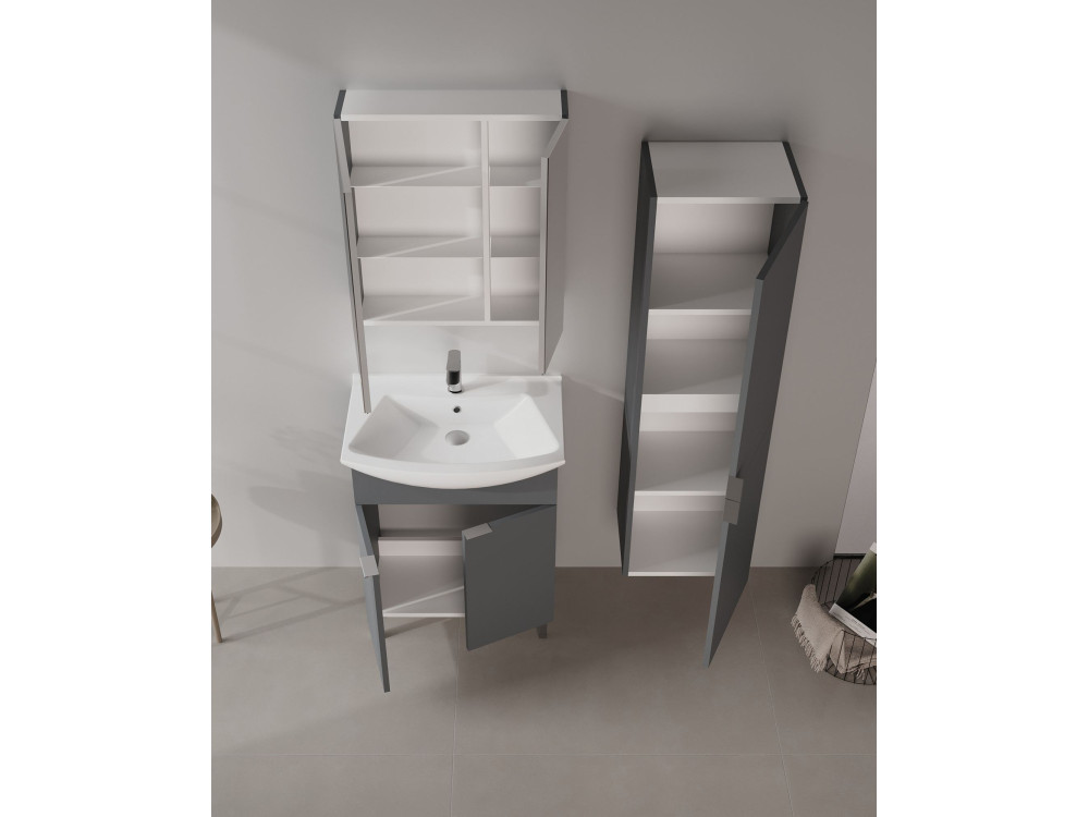 Wastafelmeubel met spiegel (2-delig) "Purus 65" - 65 x 50 x 83 cm - Mat antraciet