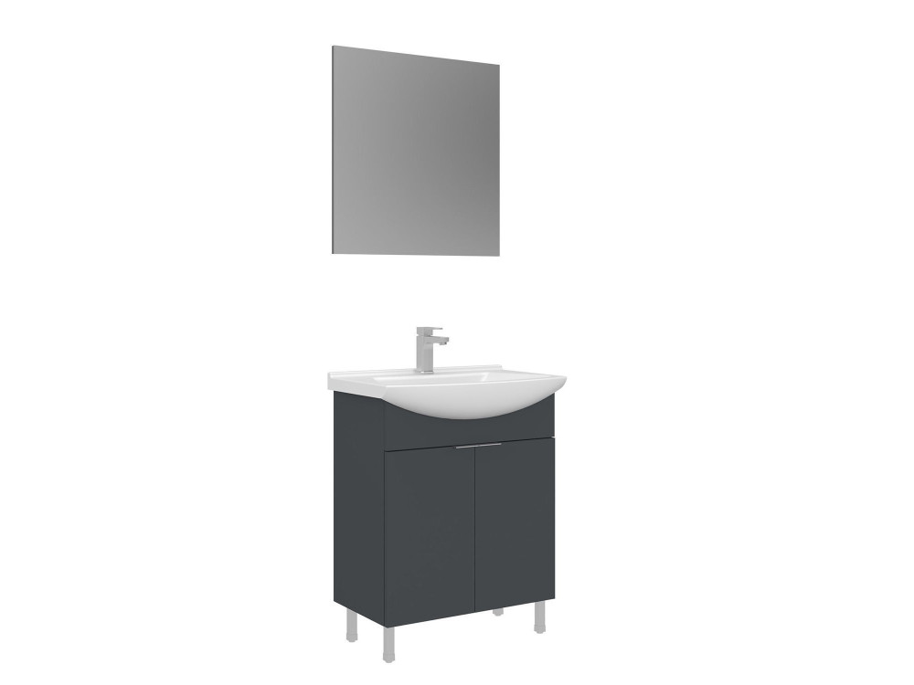 Wastafelmeubel met spiegel (2-delig) "Purus 65" - 65 x 50 x 83 cm - Mat antraciet