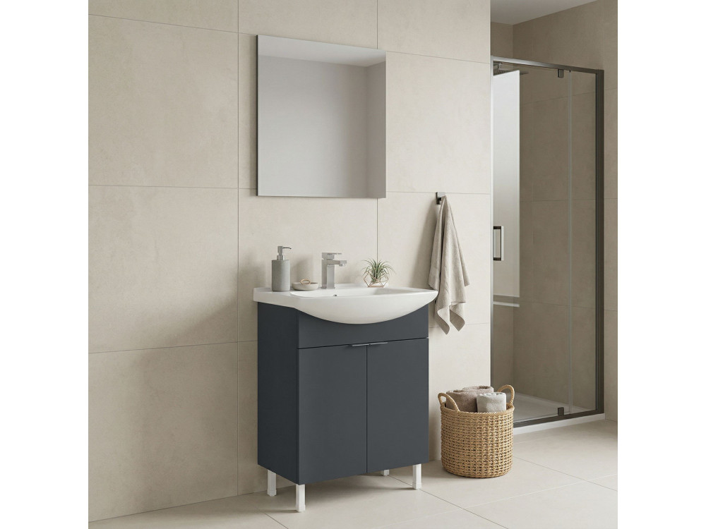 Wastafelmeubel met spiegel (2-delig) "Purus 65" - 65 x 50 x 83 cm - Mat antraciet