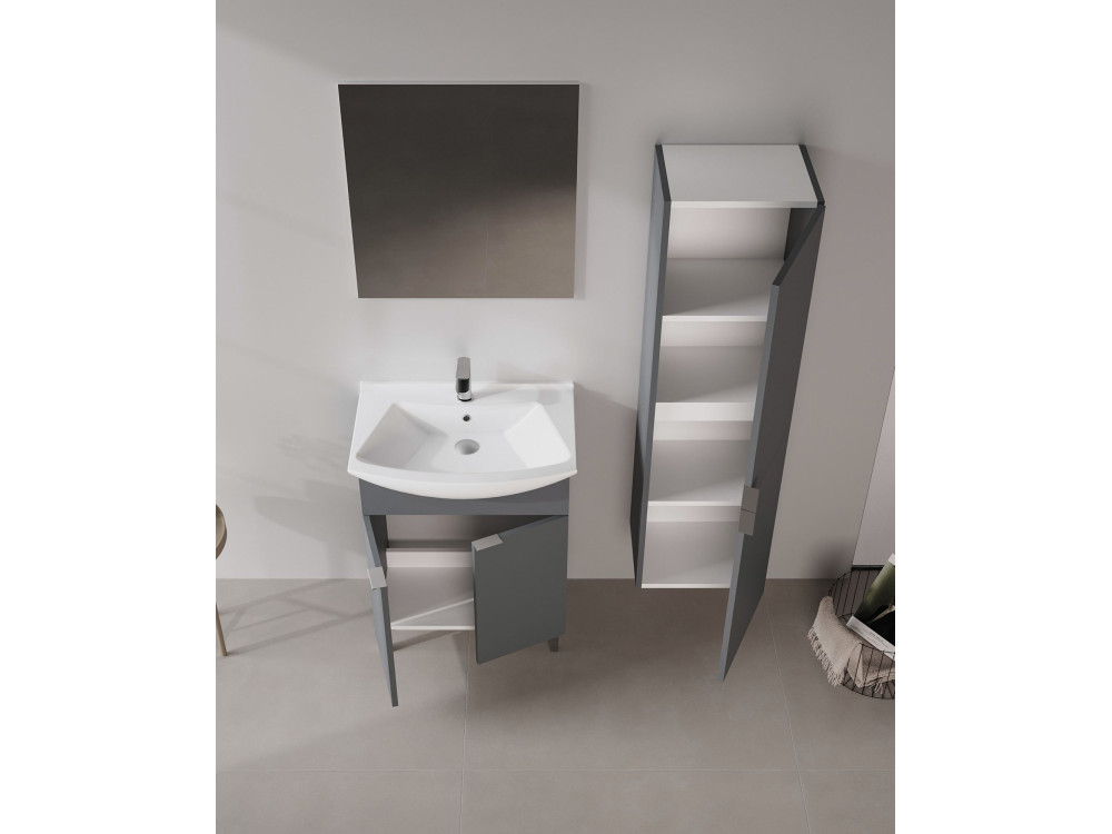 Wastafelmeubel met spiegel (2-delig) "Purus 65" - 65 x 50 x 83 cm - Mat antraciet