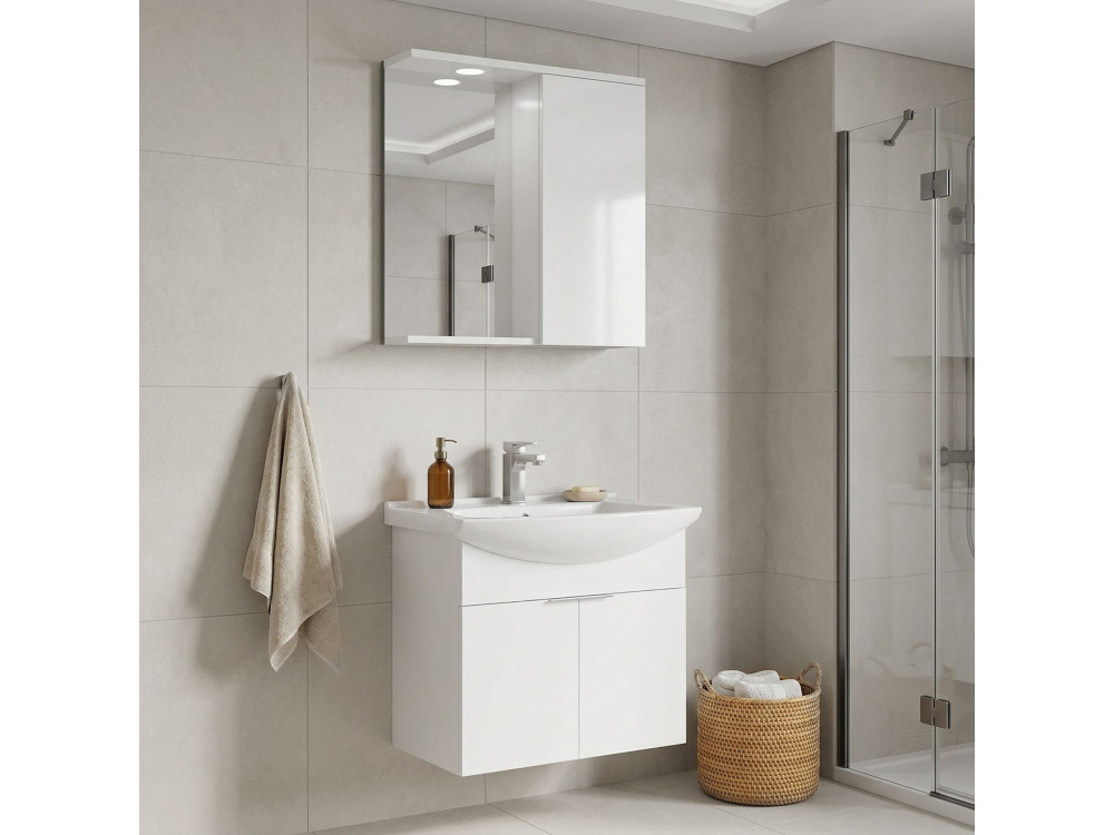 Wastafelmeubel met spiegel (2-delig) "Purus 65" - 65 x 50 x 58 cm - Wit