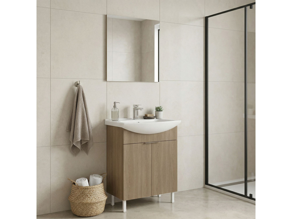 Wastafelmeubel met spiegel (2-delig) "Purus 65" - 65 x 50 x 83 cm - Eiken