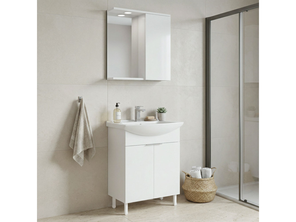 Wastafelmeubel met spiegel (2-delig) "Purus 65" - 65 x 50 x 83 cm - Wit