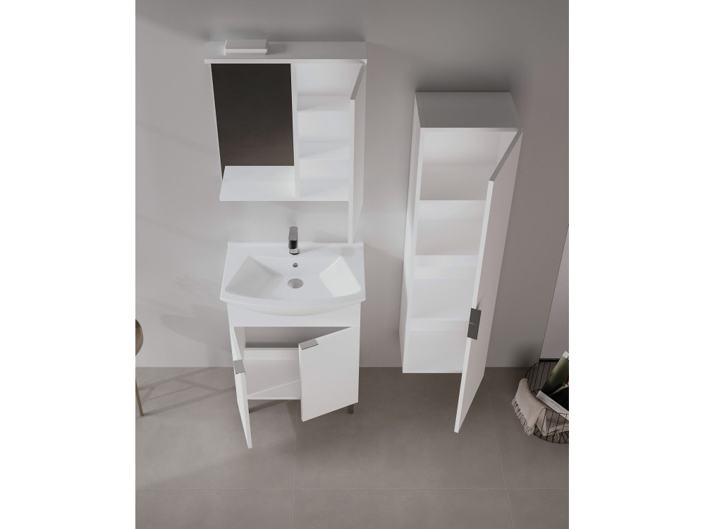 Wastafelmeubel met spiegel (2-delig) "Purus 65" - 65 x 50 x 83 cm - Wit