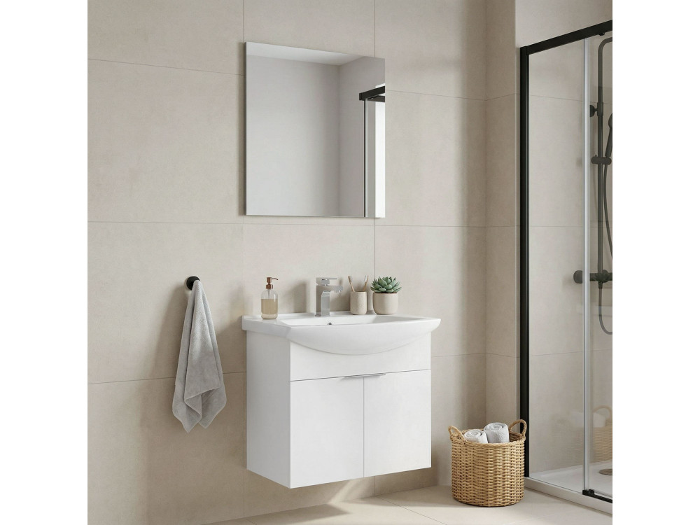 Wastafelmeubel met spiegel (2-delig) "Purus 65" - 65 x 50 x 58 cm - Wit