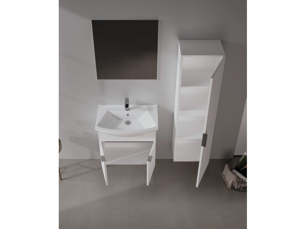 Wastafelmeubel met spiegel (2-delig) "Purus 65" - 65 x 50 x 58 cm - Wit