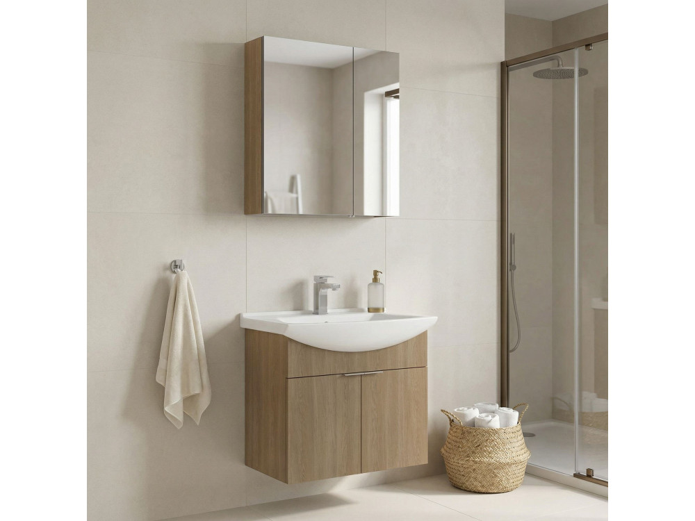 Wastafelmeubel met spiegel (2-delig) "Purus 65" - 65 x 50 x 58 cm - eiken