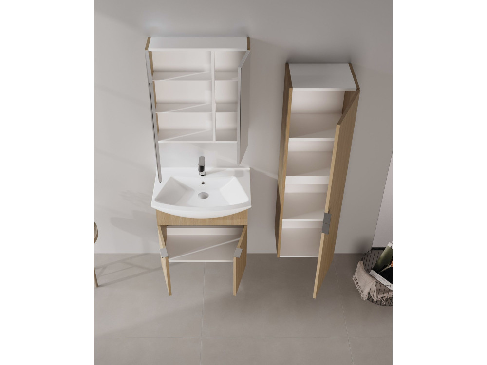 Wastafelmeubel met spiegel (2-delig) "Purus 65" - 65 x 50 x 58 cm - eiken