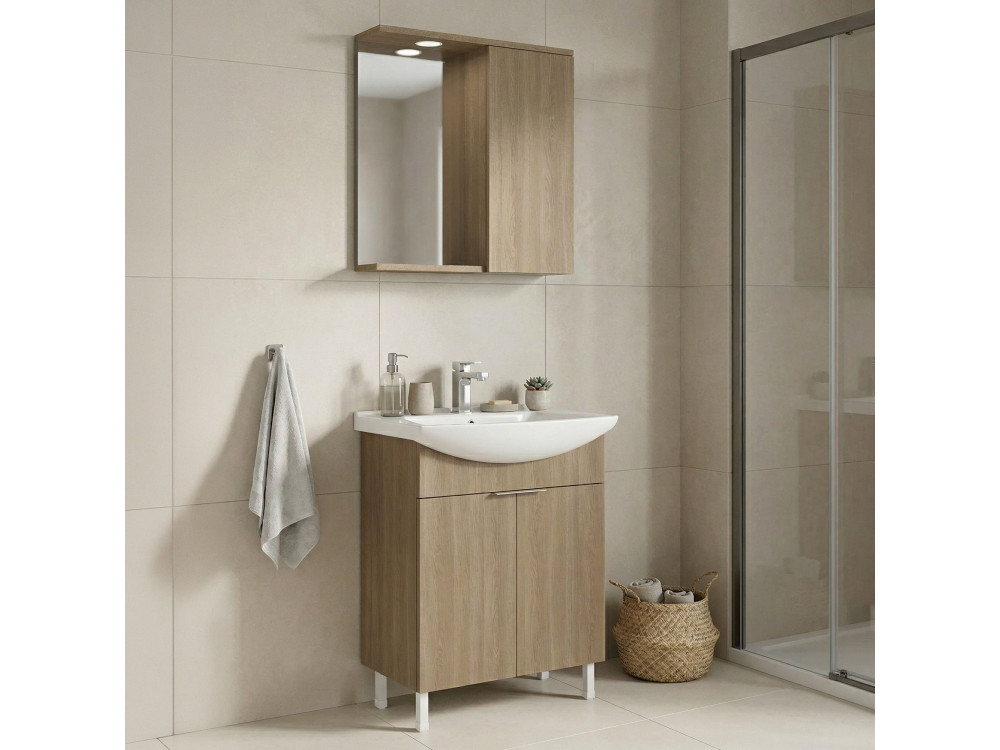 Wastafelmeubel met spiegel (2-delig) "Purus 65" - 65 x 50 x 83 cm - Eiken