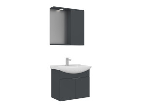 Wastafelmeubel met spiegel (2-delig) "Purus 65" - 65 x 50 x 58 cm - Mat antraciet