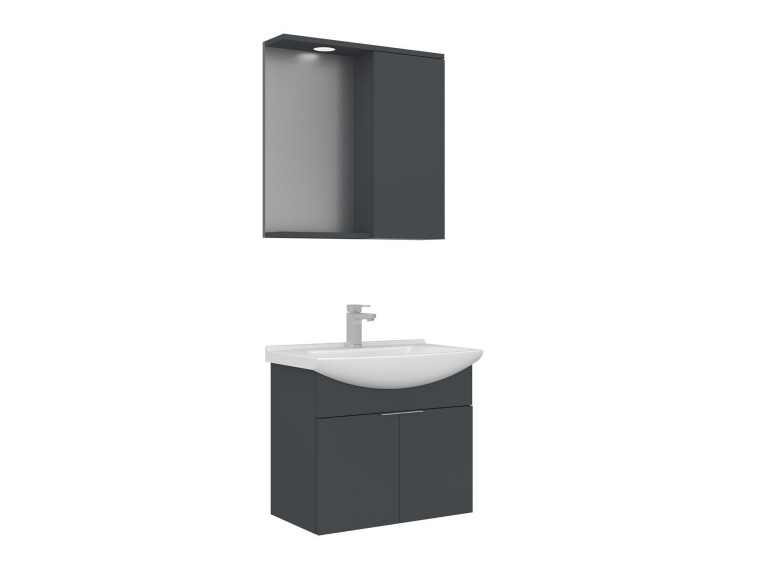 Wastafelmeubel met spiegel (2-delig) "Purus 65" - 65 x 50 x 58 cm - Mat antraciet