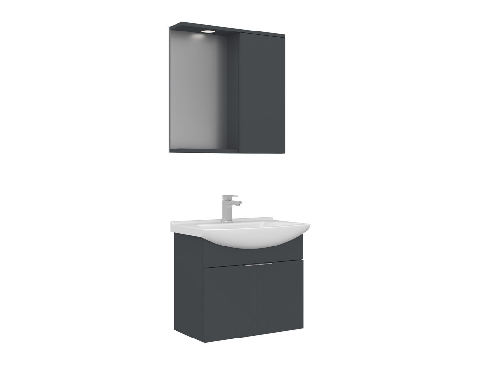 Wastafelmeubel met spiegel (2-delig) "Purus 65" - 65 x 50 x 58 cm - Mat antraciet