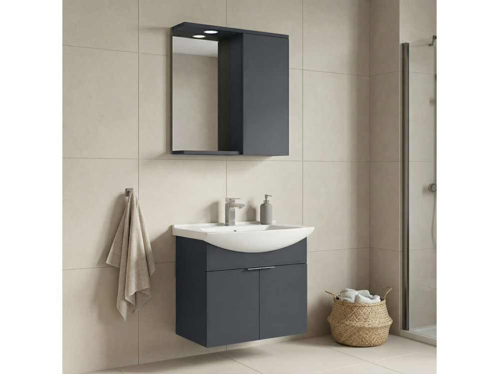 Wastafelmeubel met spiegel (2-delig) "Purus 65" - 65 x 50 x 58 cm - Mat antraciet