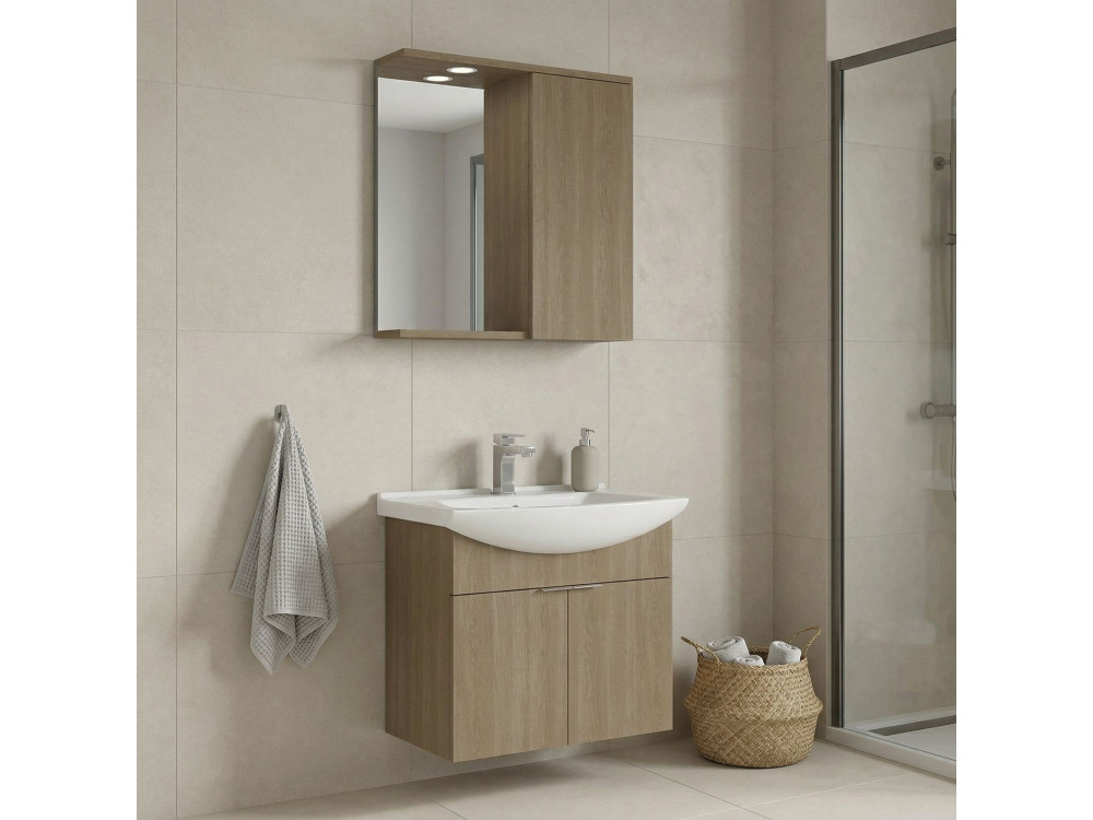 Wastafelmeubel met spiegel (2-delig) "Purus 65" - 65 x 50 x 58 cm - eiken