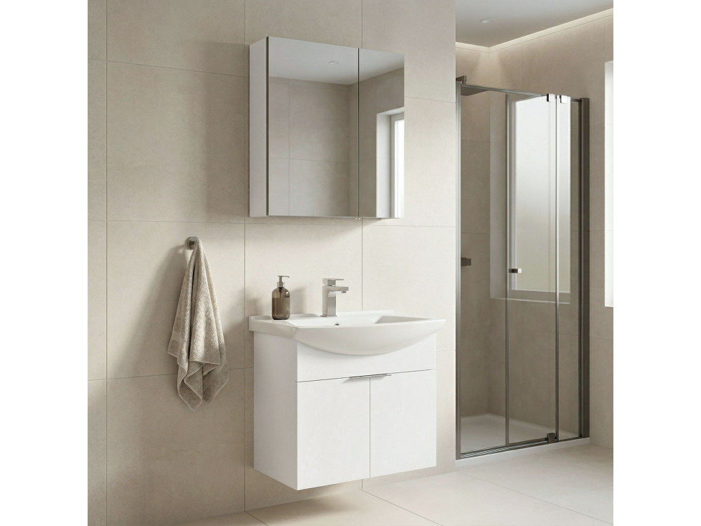 Wastafelmeubel met spiegel (2-delig) "Purus 65" - 65 x 50 x 58 cm - Wit