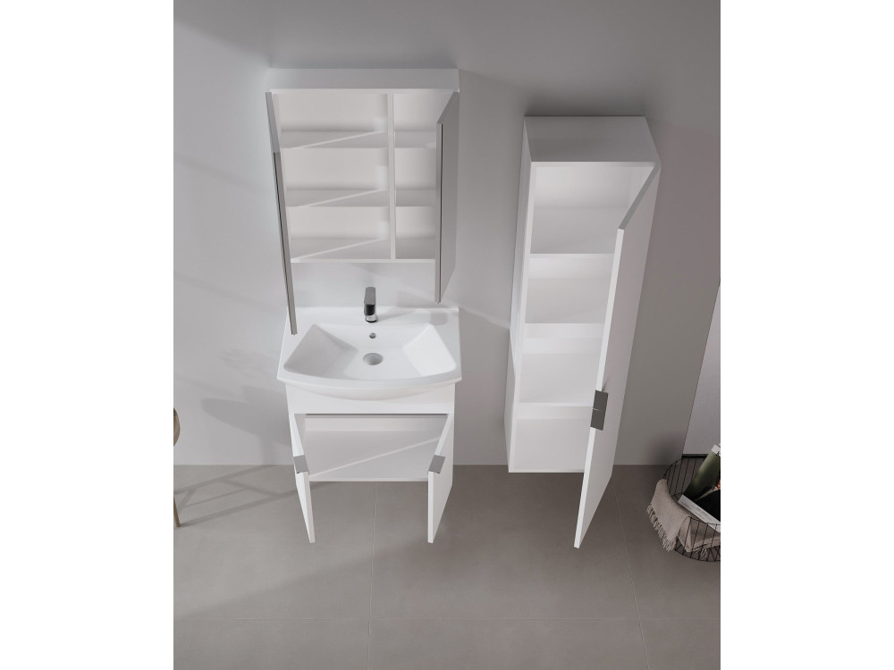 Wastafelmeubel met spiegel (2-delig) "Purus 65" - 65 x 50 x 58 cm - Wit