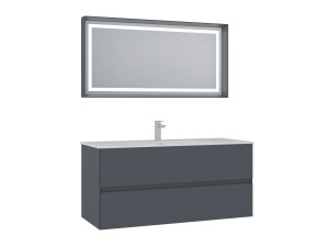 Wastafelmeubel met spiegel (2-delig) "Nest 121 v2" - 121 x 51 x 55 cm - Mat antraciet