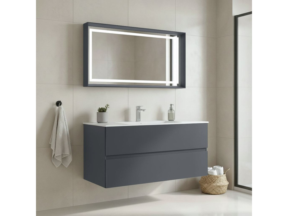 Wastafelmeubel met spiegel (2-delig) "Nest 121 v2" - 121 x 51 x 55 cm - Mat antraciet