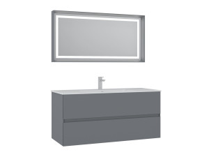 Wastafelmeubel met spiegel (2-delig) "Nest 121 v2" - 121 x 51 x 55 cm - Matgrijs