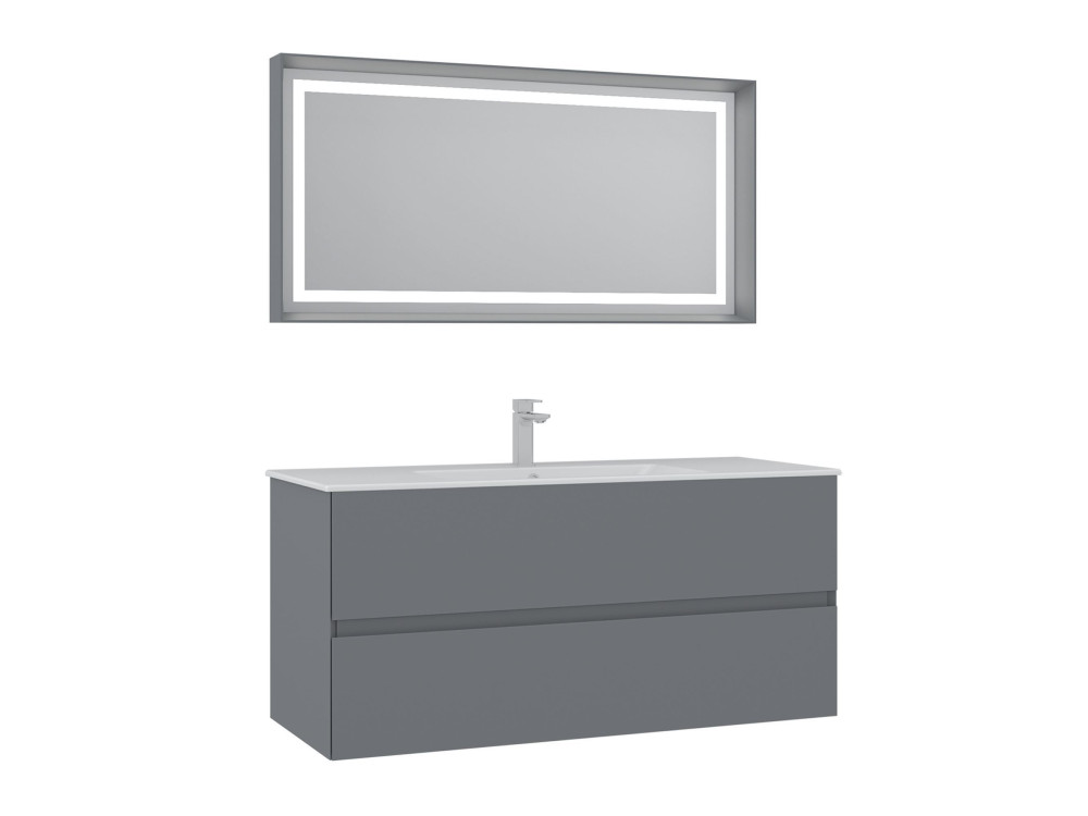 Wastafelmeubel met spiegel (2-delig) "Nest 121 v2" - 121 x 51 x 55 cm - Matgrijs