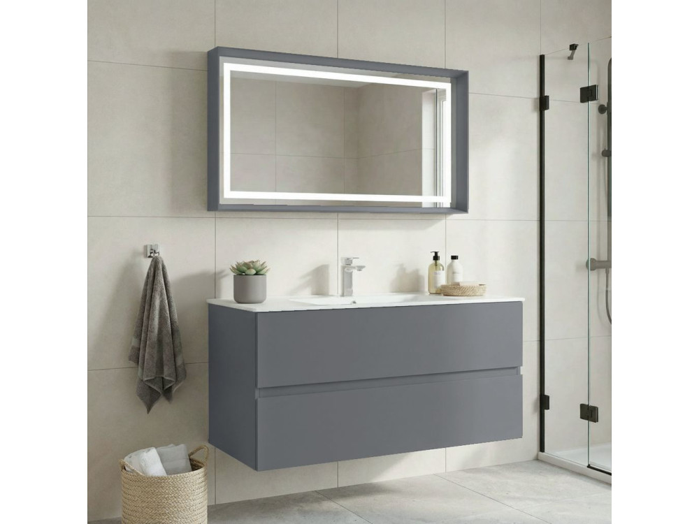 Wastafelmeubel met spiegel (2-delig) "Nest 121 v2" - 121 x 51 x 55 cm - Matgrijs