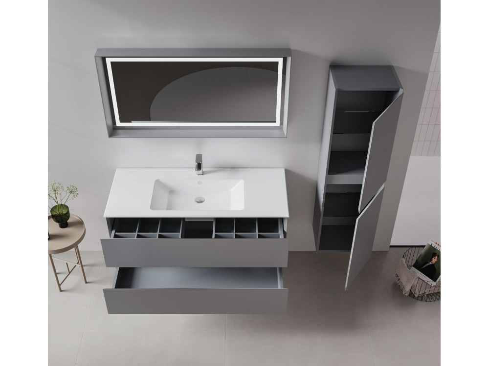 Wastafelmeubel met spiegel (2-delig) "Nest 121 v2" - 121 x 51 x 55 cm - Matgrijs