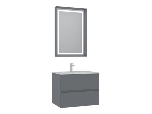 Wastafelmeubel met spiegel (2-delig) "Nest 71 v2" - 71 x 51 x 55 cm - Matgrijs