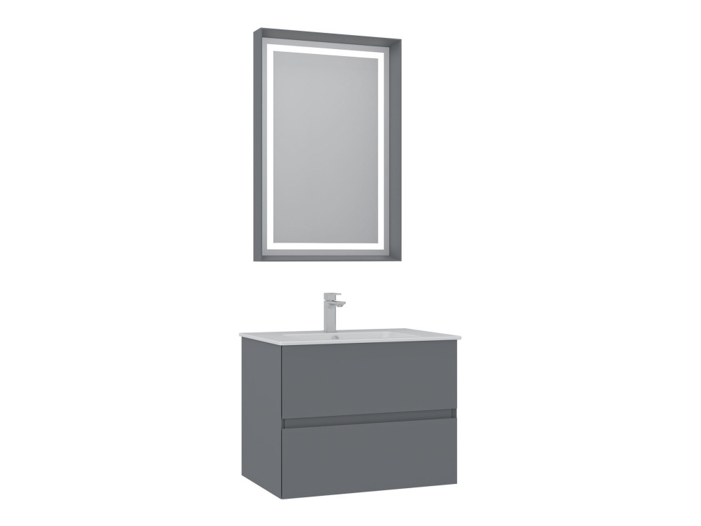 Wastafelmeubel met spiegel (2-delig) "Nest 71 v2" - 71 x 51 x 55 cm - Matgrijs