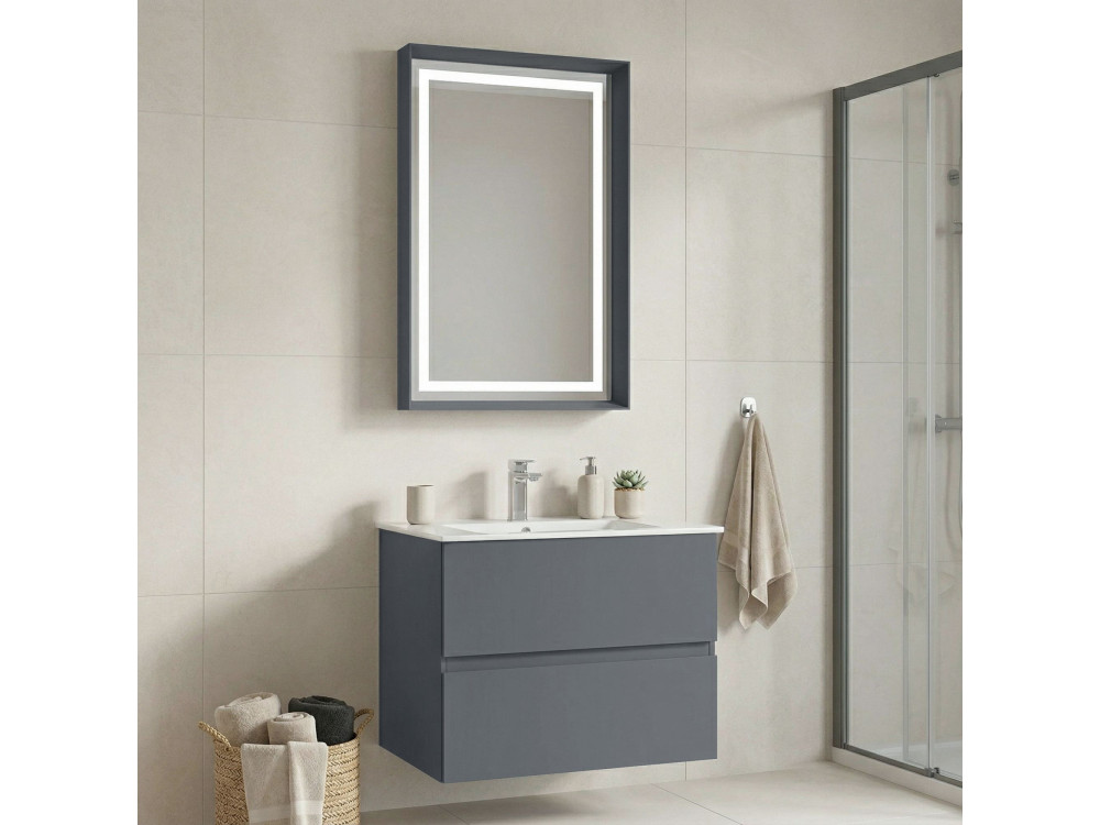 Wastafelmeubel met spiegel (2-delig) "Nest 71 v2" - 71 x 51 x 55 cm - Matgrijs