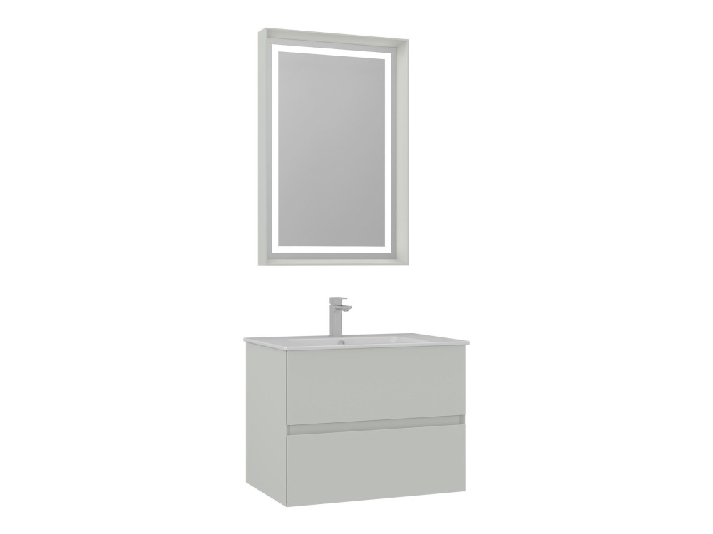 Wastafelmeubel met spiegel (2-delig) "Nest 71 v2" - 71 x 51 x 55 cm - Matte Cashmere