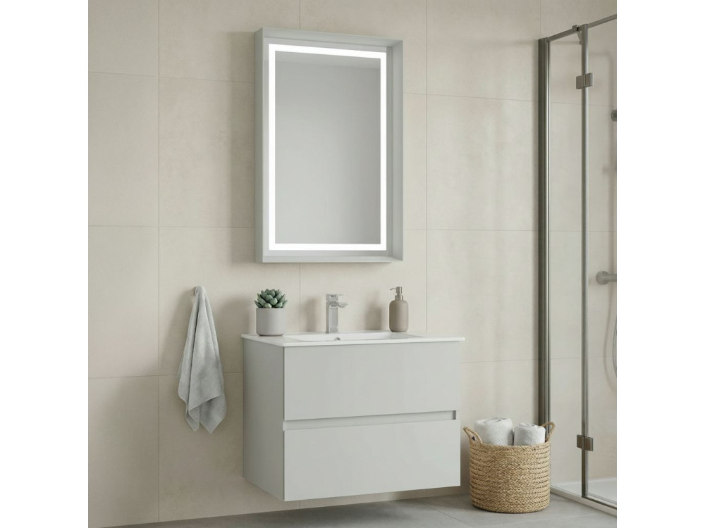 Wastafelmeubel met spiegel (2-delig) "Nest 71 v2" - 71 x 51 x 55 cm - Matte Cashmere