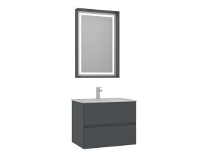 Wastafelmeubel met spiegel (2-delig) "Nest 71 v2" - 71 x 51 x 55 cm - Mat antraciet