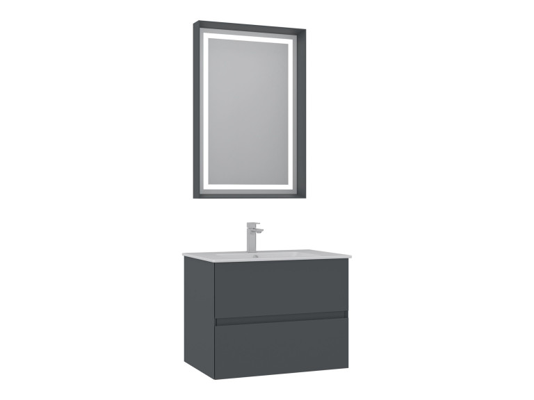 Wastafelmeubel met spiegel (2-delig) "Nest 71 v2" - 71 x 51 x 55 cm - Mat antraciet