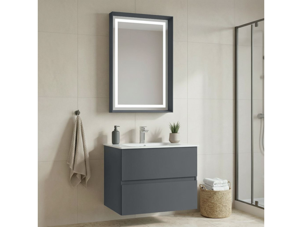 Wastafelmeubel met spiegel (2-delig) "Nest 71 v2" - 71 x 51 x 55 cm - Mat antraciet