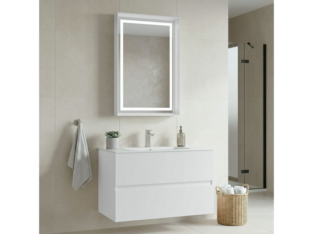 Wastafelmeubel met spiegel (2-delig) "Nest 91 v2" - 91 x 51 x 55 cm - Matwit