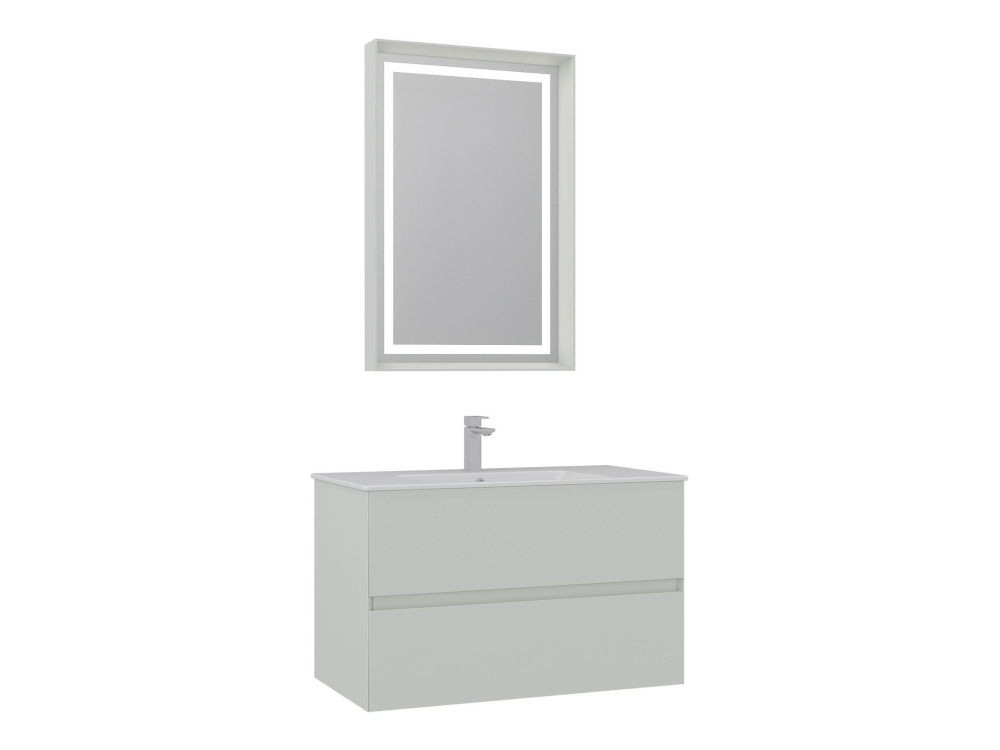 Wastafelmeubel met spiegel (2-delig) "Nest 91 v2" - 91 x 51 x 55 cm - Matte Cashmere
