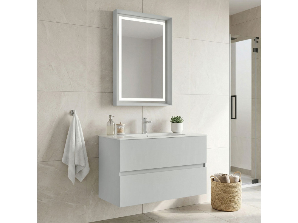 Wastafelmeubel met spiegel (2-delig) "Nest 91 v2" - 91 x 51 x 55 cm - Matte Cashmere