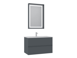 Wastafelmeubel met spiegel (2-delig) "Nest 91 v2" - 91 x 51 x 55 cm - Mat antraciet